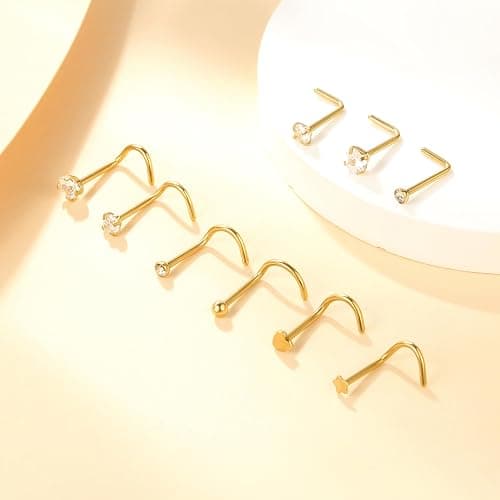 Leocuci Nose Piercings Studs Hoop Nose Rings for Women Gold Plated thumbnail 7