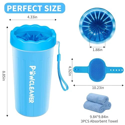 Professional 7 in 1 Dog Paw Cleaner for Dogs & Cats - Includes 1 Portable Paw Washer, 1 Bath Brush, 2 Dog Toothbrushes and 3 Absorbent Towels Note: Fits Paws 2.5 to 3.5 Inches Wide (Large, Blue) thumbnail 5