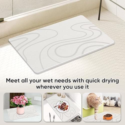 Jiloma Stone Bath Mat Diatomite Stone Mats for Bathroom Non-Slip Diatomaceous Earth Shower Mat Super Absorbent Bathroom Floor Mat Natural Easy to Clean(24 * 16 White) thumbnail 4