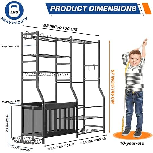organizelink Garage Sports Equipment Organizer, Strong Load Bearing Golf Bag Organizer, Multi Use Golf Ball Rack Basketball Rack for Sports Gear and Outdoor Toy Ball Storage thumbnail 7