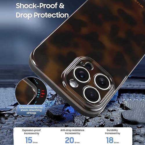Wlxee Phone Case for iPhone 15 Pro Cute Stylish Leopard Aesthetic Tortoise Amber Design Slim Shockproof Translucent Matte Brown Clear Case for iPhone 15 Pro, Deep Tortoise Print thumbnail 2