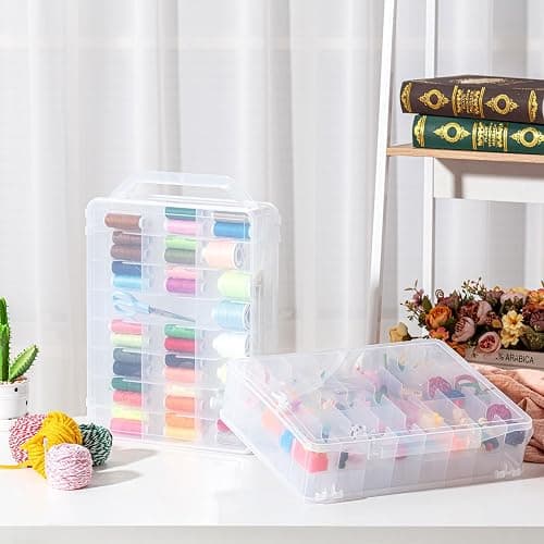 Mifoci 1 Pcs 46 Grids Sewing Organizer Double Sided Thread Box Storage Portable Clear Plastic Thread Holder for Embroidery Sewing Crafts Beads Embroidery Floss thumbnail 6