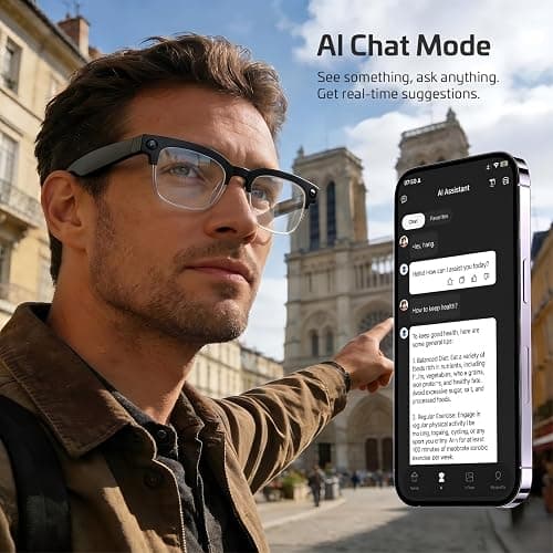 AI Smart Glasses for Men Women,8MP 4K HD Camera Glasses,Supports AI Voice Control/Photo/Video/Audio Recording,Bluetooth Camera Glasses with 133 Translations,IP67 Waterproof for Business & Outdoor thumbnail 3