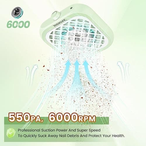 JODSONE 6000RPM Mini Nail Dust Collector Powerful Suction Portable PocketSized Nail Salon with 30 Filters Green thumbnail 4