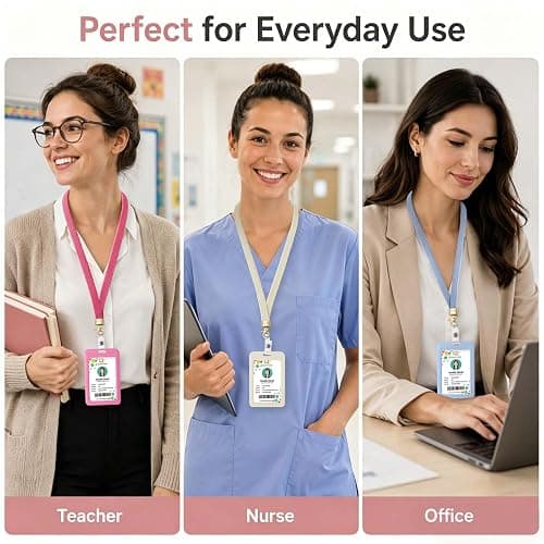 Cute Lanyards for ID Badges Women Teacher Lanyard with Card Holder | Thin neck long strap with badge holder, Elastic lanyard holder for keys, Cute for women teachers, Idea for office, school thumbnail 5