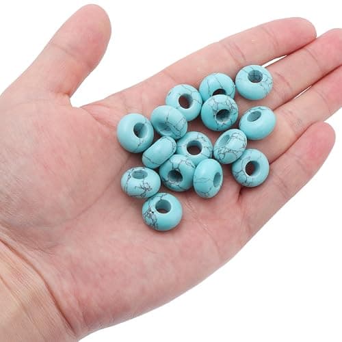 Filluck Large Hole Gemstone Beads for Jewelry Making,Loose Macrame Natural Stone Beads Pack of 15,Blue Turquoise(8 * 14mm) thumbnail 3