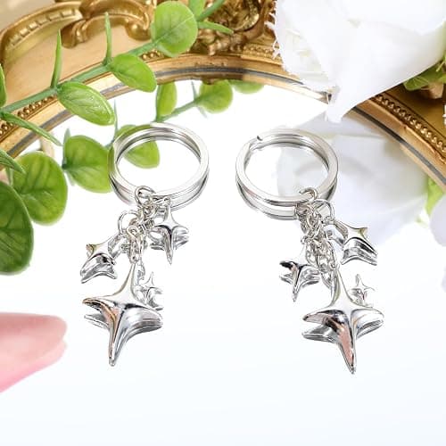 Lusofie 2Pcs Galaxy Star Keychain Stainless Steel Aesthetic Cute Keychain Key Chain Bag Charms for Purse Handbag Backpack, Lucky Star Key Chain Gift for Family Friends(Silver) thumbnail 7