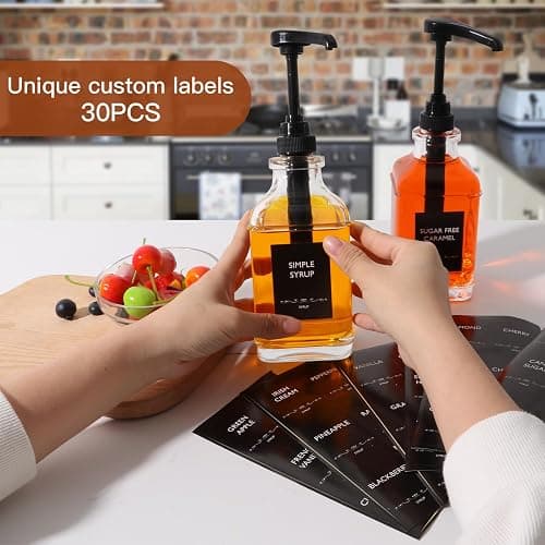 STARSIDE 16 oz Coffee Syrup Dispenser,2 pcs Clear Glass Syrup Bottle with 1/4oz Capacity Pump,Syrup Dispenser for Coffee Bar with Plastic Pump and Syrup Labels - 2 thumbnail 5