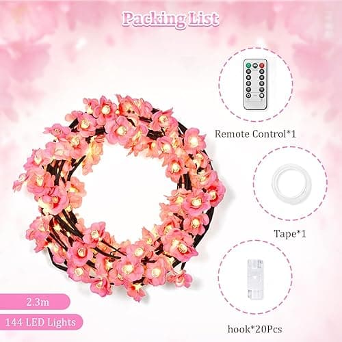 DIY Cherry Enchanted Willow Vine Lights,4 FT 48 LED Cherry Blossom Lights with Remote Timer,8 Lighting Modes,LED Tree Branch Light for Wall,Cherry Blossom Wall Decor for Bedroom Living Room Window thumbnail 8