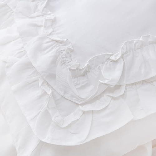 Merryword 100% Cotton Ruffled Duvet Cover Set Queen, White Shabby Chic Farmhouse Bedding Set French Country Cute Comforter Cover thumbnail 8