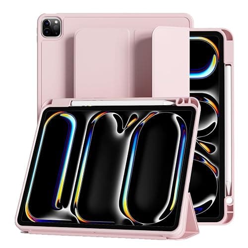 JKSML Hülle für iPad Pro 13 Zoll (M5/M4) 2025/2024 mit Stifthalter, Dreifach Faltbare Ständer, Unterstützt Pencil Pro/USB-C, TPU Flexible Rückseite & Schlafen/Wachen,Rosa - Image 1