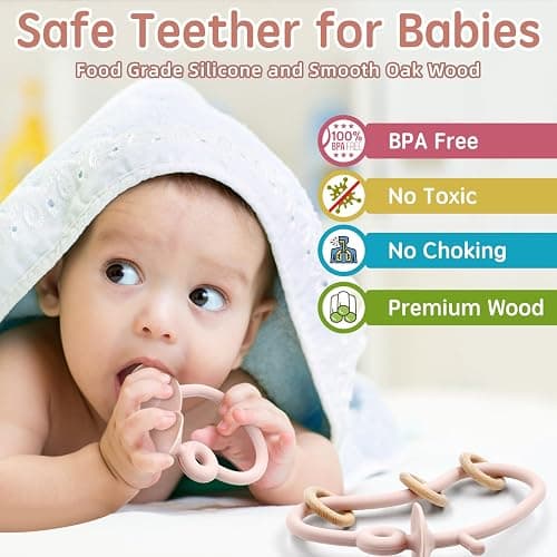 Baby Sensory High Chair Suction Toys for Infant Toddlers 12 18 Months, Food Grade Silicone String with Oak Loop Montessori Educational Parent-Child Baby Bath Toy Gift for Birthday or Easter (Pink) thumbnail 4