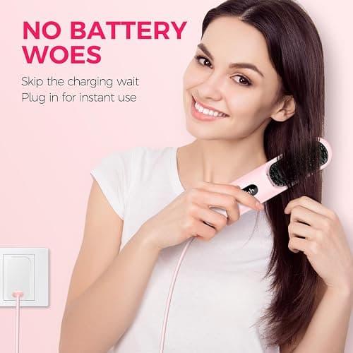 Cordless Hair Straightener Brush, Portable Mini Straightening Brush for Travel, Negative Ionic Hot Comb Straightener, Rechargeable Hair Brush Straightener for Women, Lightweight on-The-go, Pink thumbnail 4