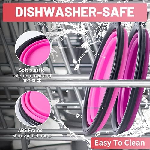 SLSON Dog Bowls Pet Collapsible Bowl with Cover Lids,2 Pack Dog Travel Bowls Portable Foldable Cat Water Dish Bowl for Pets Walking Parking Camping (Pink and Purple, Small) thumbnail 5