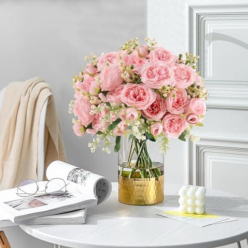 Artificial Peonies Silk Flowers, Pink Faux Peony Bouquet 2 Bundles Florals Arrangements for Farmhouse Home Boho Wedding Table Centerpiece, Fake Plastic Flower Bulk for Vase Decoration (Light Pink) thumbnail 3