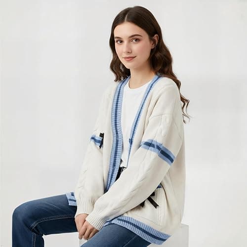 Shebote Womens Cute Sweet Cardigan Sweater Long Sleeve V-Neck Bowknot JK School Uniform Cardigans Knitted Sweaters thumbnail 4