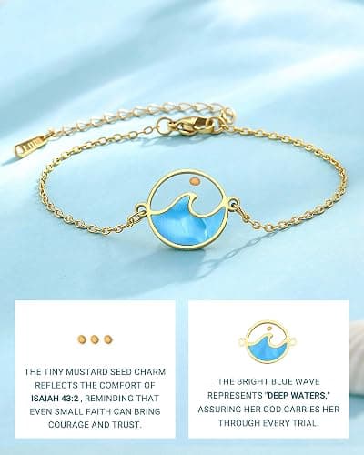 Eryuor Strength Encouragement Gifts-When You Go Through Deep Waters Isaiah 43:2 Mustard Seed Wave Bracelet for Women Her thumbnail 3