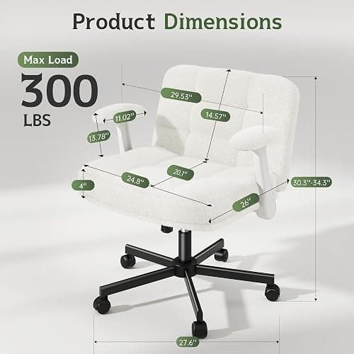 DurayLoly Criss Cross Chair with Wheels, Criss Cross Office Chair with Flip-up Armrests, Vanity Chair for Bedroom, Home Office, Apartment, Plush Fabric, White thumbnail 2