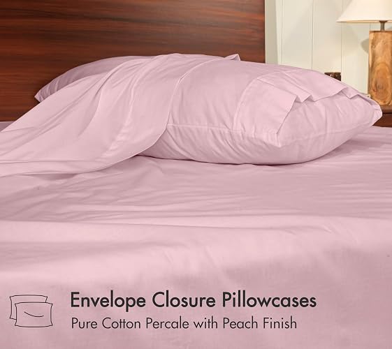 RUVANTI 100% Cotton Percale Sheets Queen, Dusty Rose | Crisp Cooling Summer Bed Sheets, Deep Pocket 14", Soft Peach Finish, Breathable & Durable Hotel-Style, 4 Piece Set thumbnail 6
