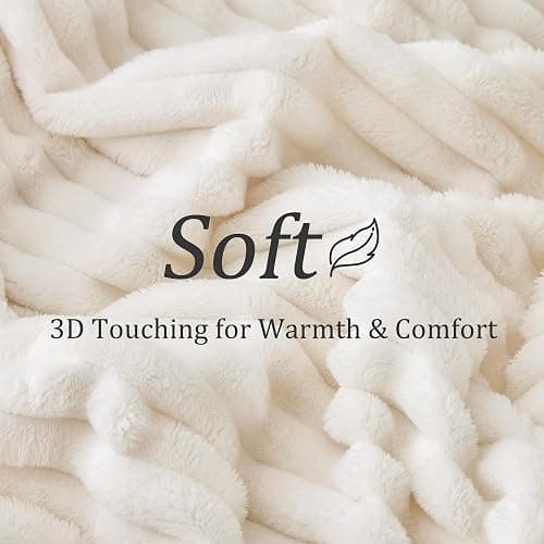 BEDELITE Fluffy Fleece Throw Blanket - Cream White Sofa Throw Soft Cosy Warm Small Blankets for Single Bed, Ideal thumbnail 6
