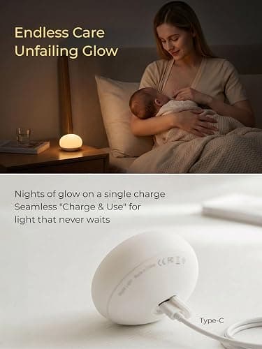 EASZZZ Baby Night Light, Flip & Touch Egg Light for Nursery, BPA-Free Silicone Nursing Lamp for Breastfeeding, Small Portable Dimmable Rechargeable Travel Nightlight, Newborn Essential Registry Gift thumbnail 6
