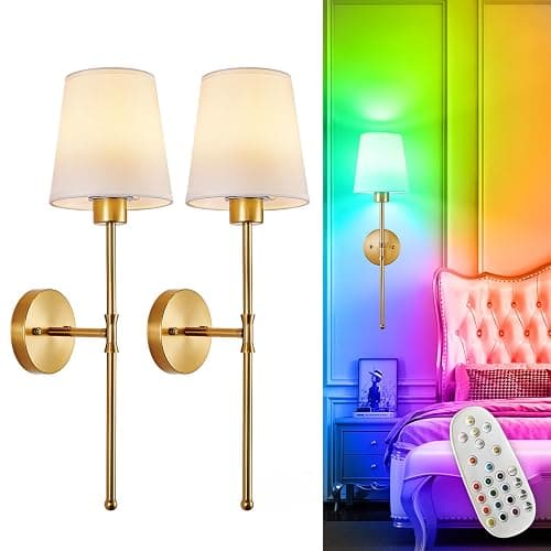 Depuley Battery Operated Wall Sconce: Set of 2 Wireless Wall Lights with Remote for Bedroom - Rechargeable 15 Colors Gold Wall Lamp for Living Room Hallway thumbnail 9
