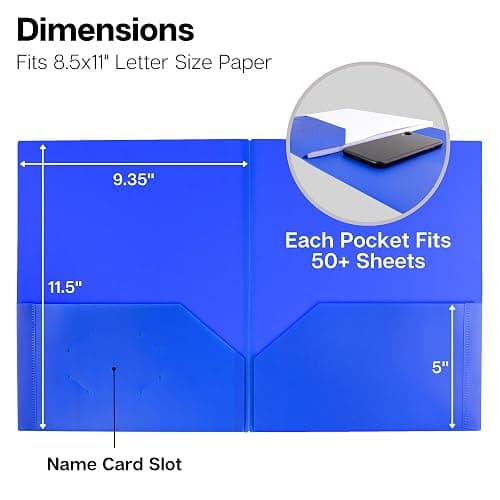 Dunwell Plastic 2-Pocket Folders (6 Pack, Assorted Colors), 8.5x11 Document Folders for School and Office, Heavy Duty Poly, Long Lasting, Includes Labels thumbnail 3