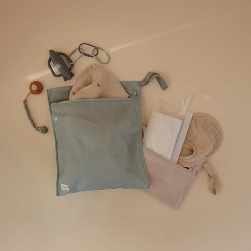 mushie Water Resistant Wet Bags | Large & Small Reusable Storage Bag for Baby Items and Travel | Zippered Pockets with Handle | Machine Washable, Set of 2 (Fog) - Fog thumbnail 8