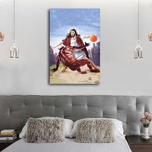 Jesus Vs Satan in Basketball Poster Funny Christain Poster Decorative Painting Canvas Wall Art Living Room Posters Bedroom Painting 12x18inch(30x45cm) - 18L" x 12W" - Ready To Hang-1 thumbnail 7