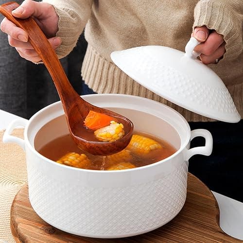 Hgjgwqh White Ceramic Round Tureen Round Porcelain Serving Soup Tureen, Heat-Resistant Premium Ceramic Bowls Lid Cooking Soup for Restaurant Home Kitchen Decoration, White Porcelain,9inch thumbnail 7