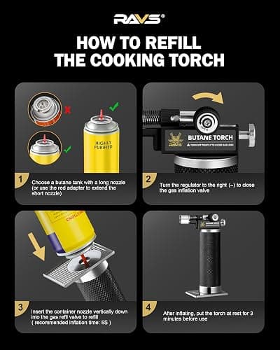 RAVS Butane Torch Lighter, DUAL Flame Mode Kitchen Torch, Refillable Cooking Torch Gun, Creme Brulee Torch Lighter, Blow Torch for Cooking, Welding, Mini Torch Soldering Torch, Butane is Not Included thumbnail 8