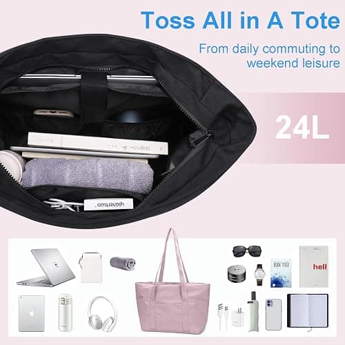 CTWWFS Tote Bag for Women, Travel Essentials Large Tote Bag with Zipper, Top Handle Handbag for Travel, Work thumbnail 2