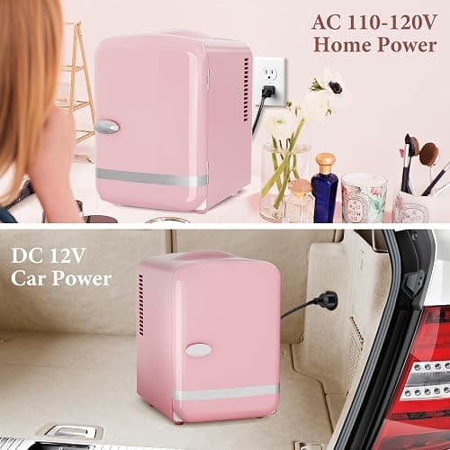 Xbeauty Retro Mini Fridge, Compact Refrigerator with 4L Capacity/6 Cans，Cooler & Warmer, Removable Shelf for Skincare, Beverages, Cosmetics, Perfect for Dorm, Bedroom, Pink thumbnail 6