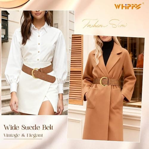 WHIPPY Women’s Wide Leather Belt for Dresses Fashion Casual Laides Thick Suede Belt with Gold Buckle thumbnail 3