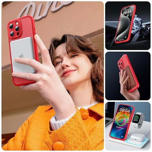 TOCOL Magnetic for iPhone 15 Pro Max Case 6.7-Inch, Fit for MagSafe, Upgraded [Full Camera Protection], [14FT Military Grade Drop Tested] Shockproof Slim Translucent Matte Back Cover (Red) thumbnail 6