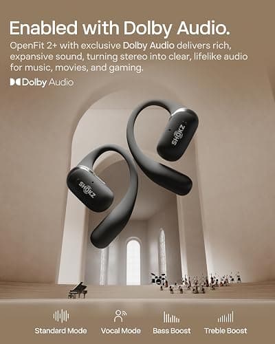 SHOKZ NEW OpenFit 2+ Open-Ear Headphones, Dolby Audio Enabled, Comfortable Earbuds with Soft Ear Hooks, 48H Playtime, IP55 Water-Resistant, USB-C Fast Charging, Wireless Charging, Carrying Bag, Black thumbnail 4