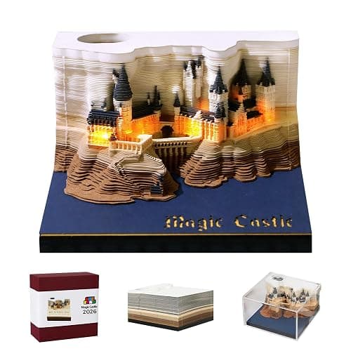 MACTANO 3D Art Calendar Memo Pad 2026, Creative Time Piece Calendar Magic Castle Rip Away Paper Carving Sticky DIY Note - Image 1