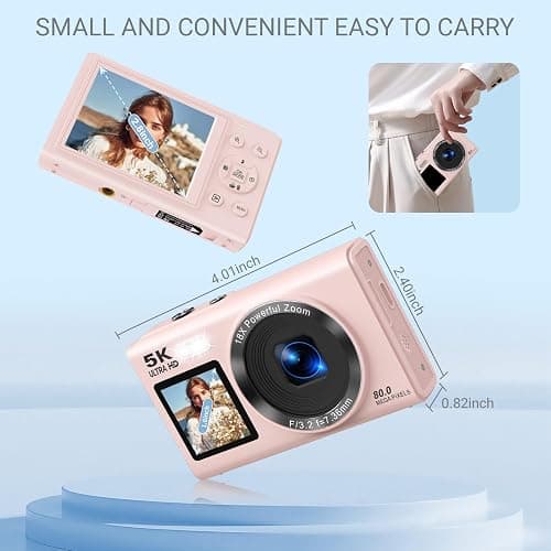 Dual Screen 5K Digital Camera for Vlogging with Fill Light - 80MP, 16X Zoom, WiFi, YouTube/Blogging, Includes 32GB Card & 2 Batteries (X9-Black) thumbnail 5
