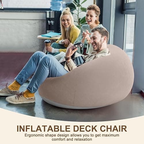 Realspring Inflatable Bean Bag Chairs for Adult Blow up Chairs Lazy Sofa Folding Portable Inflatable Chair for Movie Outdoor Room Bedroom Reading Camping(Coffee) thumbnail 6