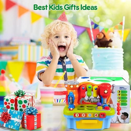 ORWINE Toys for 1 Year Old Boy, Musical Toddler Tool Bench, Montessori Educational Toys with Sound Lights Effect, Shape Sorter, One Year Old Boy Birthday Gift, Engineer Pretend Play Workbench thumbnail 7