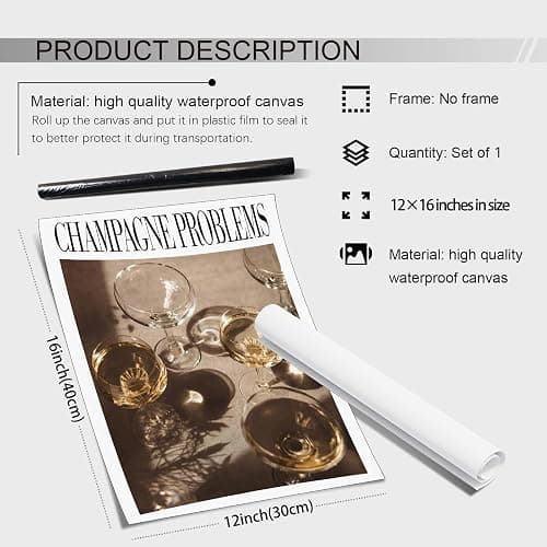 UNXIS Vintage Taylor Poster Champagne Problems Prints Room Aesthetic Music Album Posters Champagne Glasses Canvas Wall Art 12x16inch Unframed Taylor Girly Gift thumbnail 2