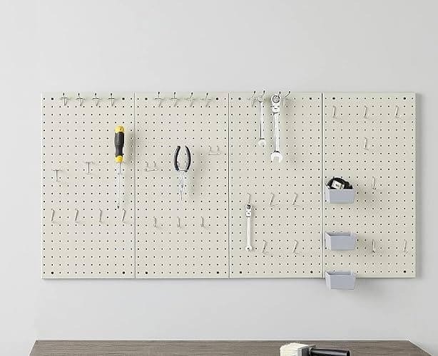 Amazon Basics Rectangular Metal Pegboard Wall Organizer, Tool Storage Organization System, Rust and Scratch Resistant, 48-Piece Kit, Gray thumbnail 2