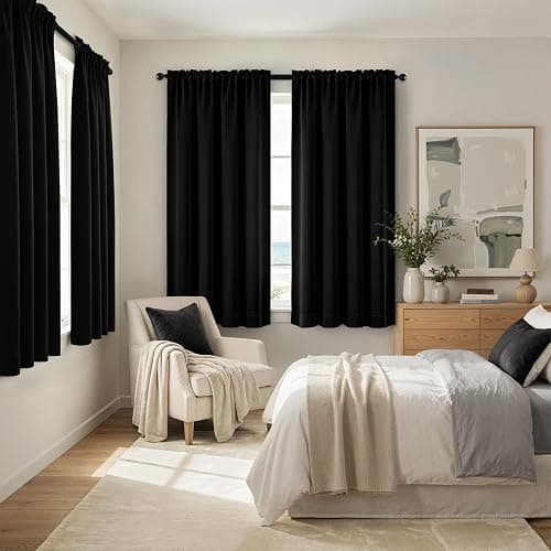 MIULEE Halloween Black Blackout Curtains for Bedroom Room 40"x63" 2 Panels | Thermal Insulated, Room Darkening Drapes, Rod Pocket, Noise Reduction, Light Blocking, Solid Window Treatments thumbnail 2