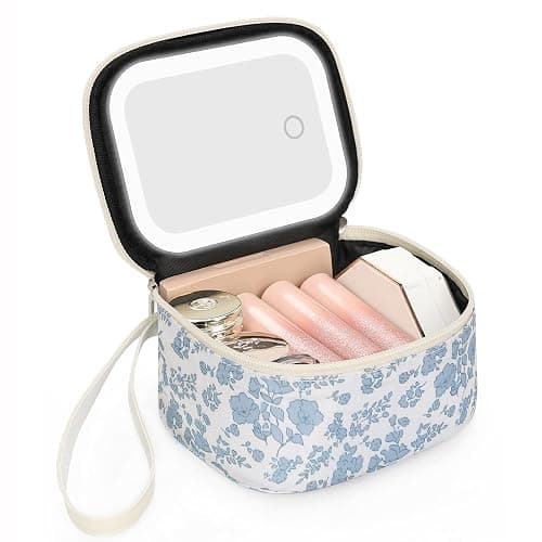 Relavel Mini Makeup Bag with Led Mirror, Small Floral Cosmetic Bag with 3 Light Modes, Rechargeable Portable Makeup Pouch with Hands-Free Wrist Strap for Pool Parties丨Work Touch-Ups丨Travel - Image 1