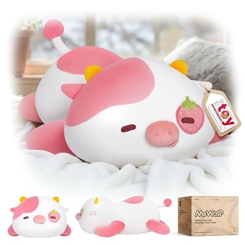Mewaii Strawberry Cow Plush Pillow Cute Plushies, Squishy & Huggable, 13 in | Cuddly Cow Stuffed Animal Pillow, Low-Shedding, PP Cotton Fill, Machine Washable, Desk Decor, Gift For Kids & Cow Lovers - Image 1