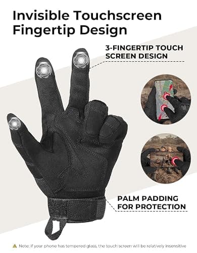 KEMIMOTO Tactical Gloves for Men, Touchscreen Motorcycle Gloves with Hard Shell & Palm Padding for Sports Motorcycle Cycling Tactical Airsoft Paintball Hunting Hiking Camping Climbing thumbnail 3
