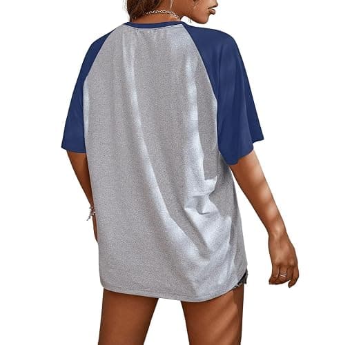 Remidoo Womens Short Sleeve Oversized T Shirt Color Block Crew Neck Casual Tee Tops thumbnail 2