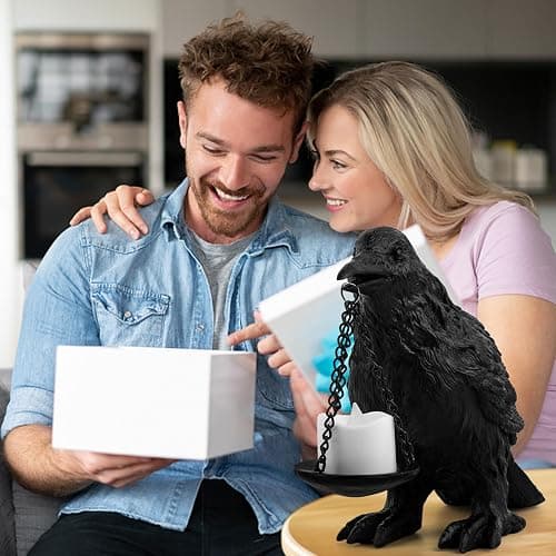 Gothic Home Decor Fake Crow Light Holder Halloween Decorations Indoor Raven Lamp Tealight Candle Holder Resin Statue Black thumbnail 6