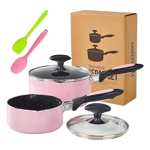 HooJay Nonstick Saucepan Set with Lid, Non Stick 1Qt & 2Qt Sauce Pan Set with Glass Lid Small Pot for Home Kitchen - Image 1