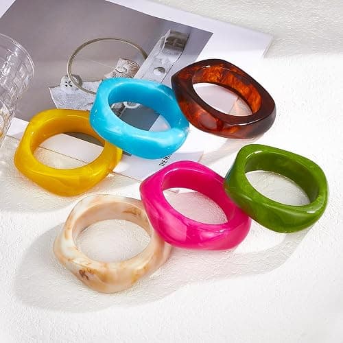 MEDOJO 6 Pcs Colorful Square Acrylic Resin Bangle Bracelet Wide Geometric Irregular Geometric Wristbands Cuff Bangle Bracelet for Women thumbnail 4